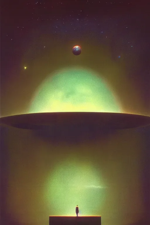 Image similar to emissary space by arthur haas and bruce pennington and john schoenherr, cinematic neon matte painting, james turrell building, photo realism, dark moody color palate,