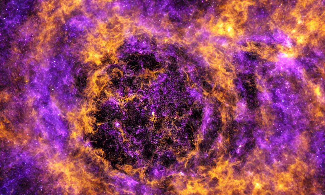 Prompt: The purple core of a hollow planet, blazing hot energy core, purple ambiance, giant robotic roots going from the surface, the source of all energy and life