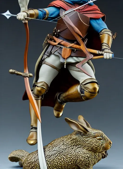 Image similar to a porcelain figurine of a heroic rabbit crossbowman, redwall, greg rutowski and jean baptiste monge, very detailed, epic fantasy concept art