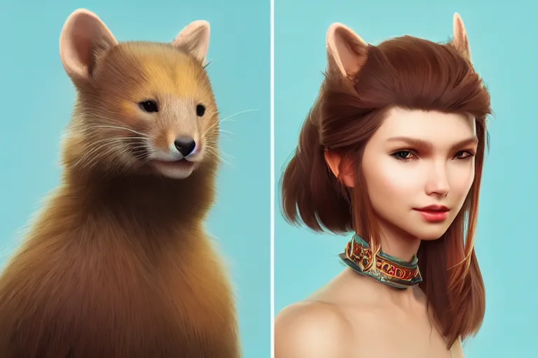 Image similar to marten animal wearing jewlery with cute hairstyle, made by Stanley Artgerm Lau, WLOP, Rossdraws, ArtStation, CGSociety, concept art, cgsociety, octane render, trending on artstation, artstationHD, artstationHQ, unreal engine, 4k, 8k,