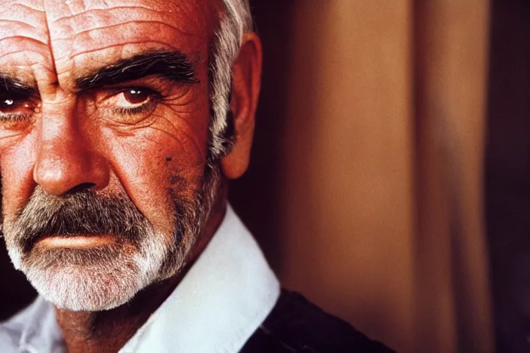 Image similar to Closeup Portrait of Sean Connery, half face, by Steve McCurry, supersharp, crisp, 8K, award winning portrait