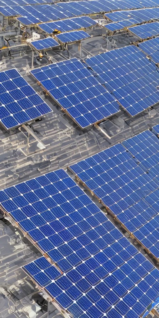 Image similar to solar power generation space station in earth orbit, super large - scale solar power generation panel, energy collection and transmission device.