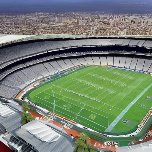 Image similar to a super modern stadium in a city similar to los angeles