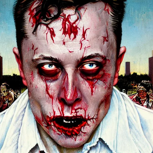 Prompt: zombie elon musk by norman rockwell