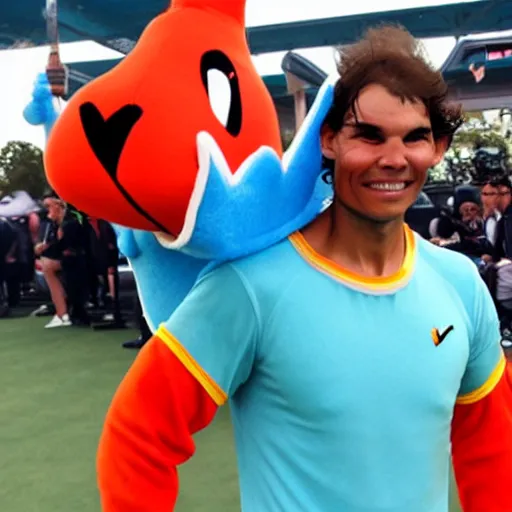 Image similar to rafael nadal posing wearing a charizard costume