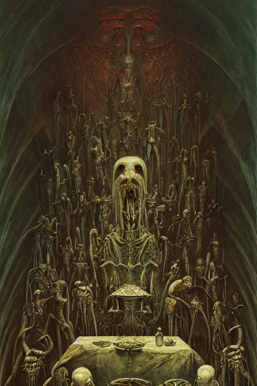 Image similar to hyper realistic painting of the holy grail by wayne barlowe, beksinski, hr giger, austin osman spare, bussiere