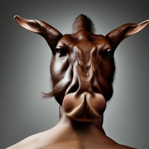 Prompt: a portrait of a beautiful athletic young male hippocentaur , photographed by erwin olaf, artistic