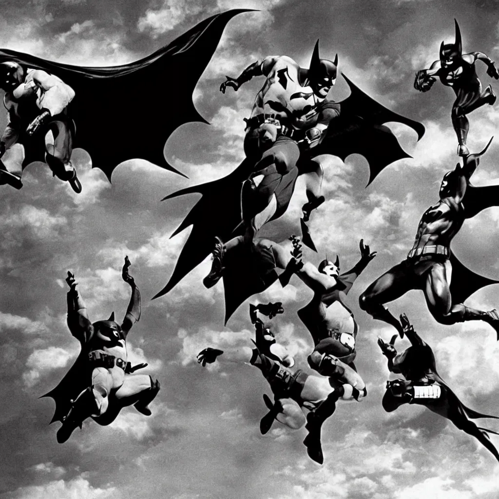 Image similar to Batman chasing the Joker, a still from the Batman (1966) television series