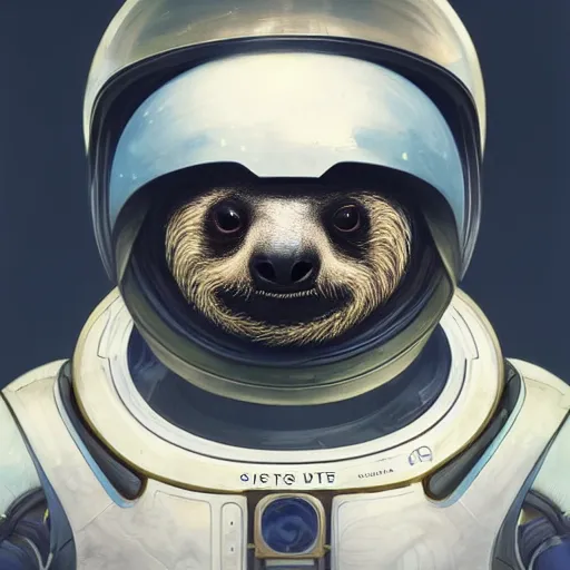 Prompt: detailed science - fiction character portrait of a sloth in space robot suit, intricate, wild, highly detailed, digital painting, artstation, concept art, smooth, sharp focus, illustration, art by artgerm and greg rutkowski and alphonse mucha