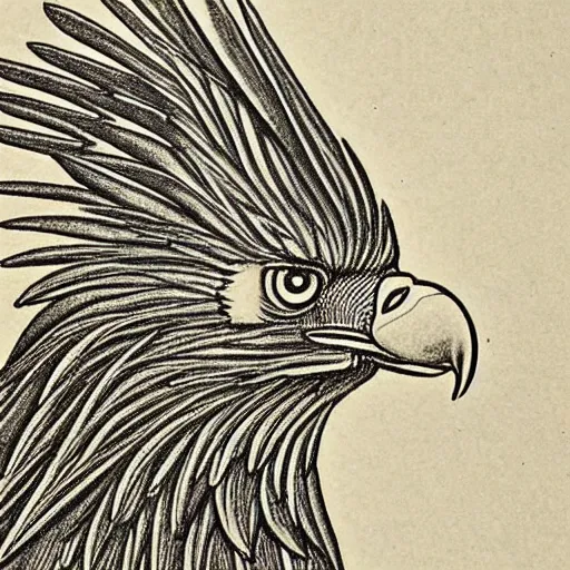 Image similar to Technical drawing of an eagle with a detailed description. Leonardo Da Vinci style