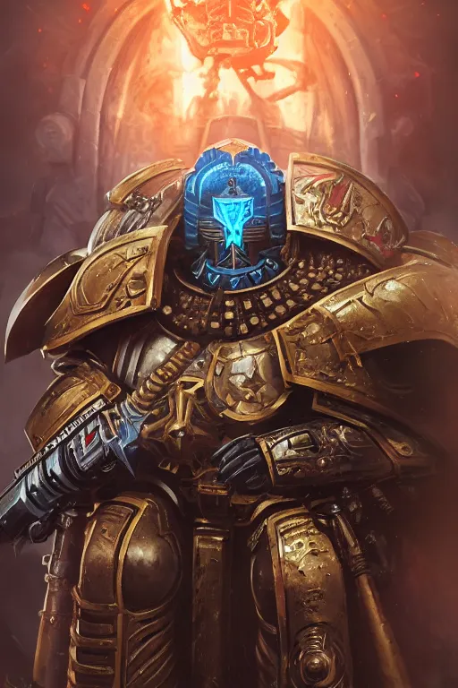 Image similar to armor portrait heros warhammer 4 0 k horus heresy fanart - the primarchs emperor by johannes helgeson animated with vfx concept artist & illustrator global illumination ray tracing hdr fanart arstation zbrush central hardmesh 8 k octane renderer comics stylized