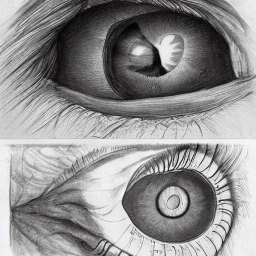 Image similar to anatomy of a human eye, da vinci notes, ultradetailed, anatomy study, artstation