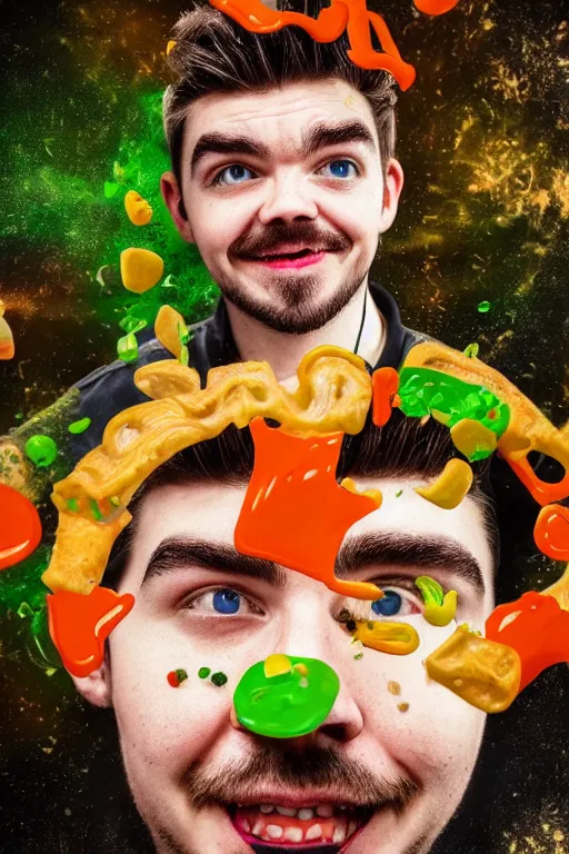 Image similar to 📷 jacksepticeye is soup, made of food, head portrait, dynamic lighting, 4 k