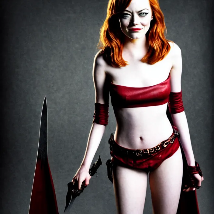 Prompt: full body photograph of emma stone as a vampire warrior. extremely detailed. dslr. 8 5 mm.