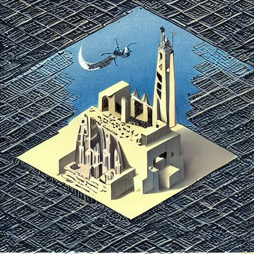 Image similar to isometric architectural art by salvador dali