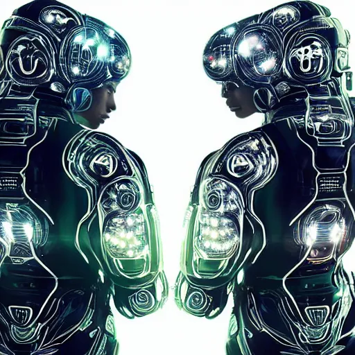 Prompt: love, diverse 50 cybersuits, from behind, connection rituals, wide wide angle, vivid, elaborate, highly detailed, beautiful lighting