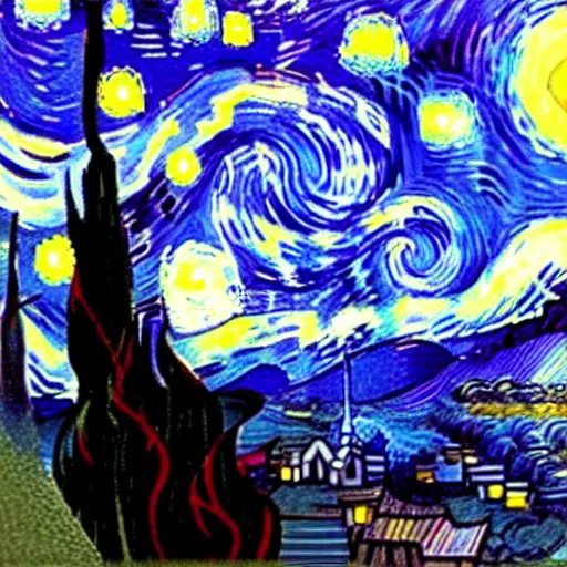Prompt: starry night by makoto shinkai and studio ghibli