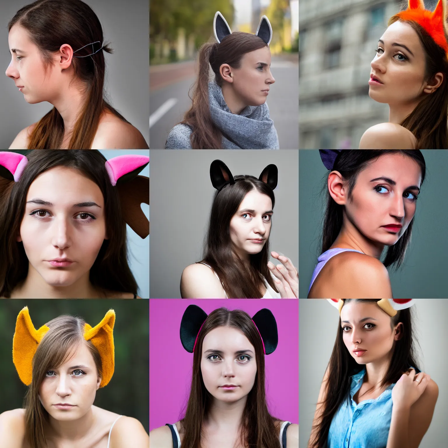 Prompt: young woman with real animal ears, 4k, sharp focus, Ester Curini