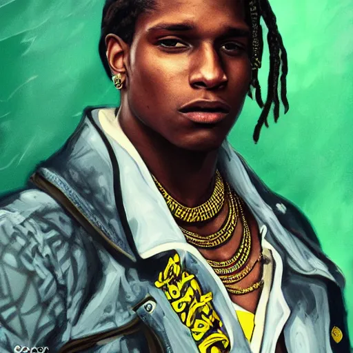 Image similar to asap rocky in the style of keith thompson, magic the gathering art, detailed portrait