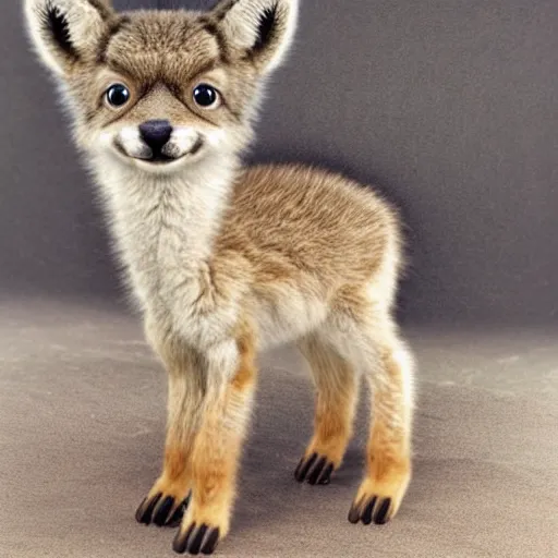 Image similar to a cute coyote - alpaca - moose hybrid baby kitten