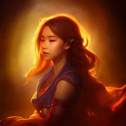 Image similar to enchanting summoner yuna portrait, fina fantasy x, atmospheric lighting, painted, menacing, intricate, volumetric lighting, beautiful, rich deep colours masterpiece, golden hour, golden ratio, sharp focus, ultra detailed, by leesha hannigan, ross tran, thierry doizon, kai carpenter, ignacio fernandez rios