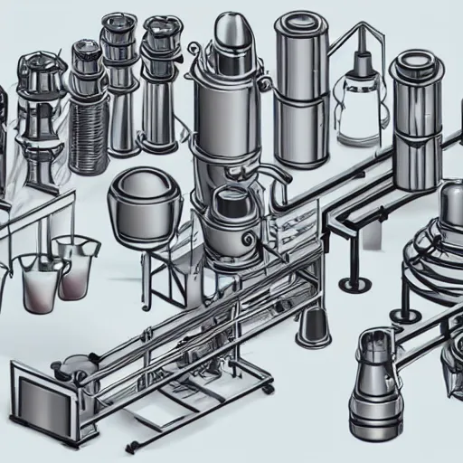 Prompt: isometric view of a large coffee machine, rube goldberg machine, made of molten iron and glasswork, rivets, glass vials, glass bulbs, beautiful
