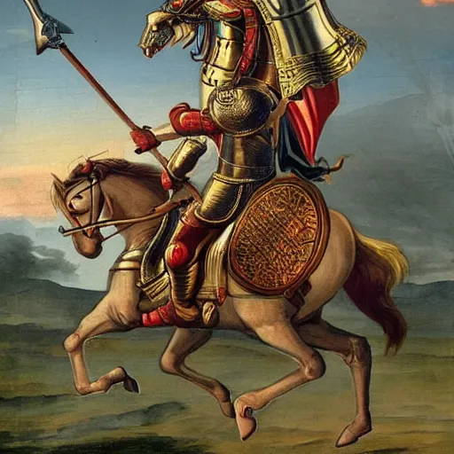 Prompt: saint george the knight on a horse fighting a dragon with a spear, by andrej dugin, olga dugina