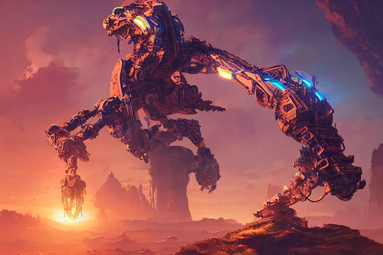 Image similar to slitherfang machine mecanical creature robot of horizon forbidden west horizon zero dawn radiating a glowing aura global illumination ray tracing hdr fanart arstation by ian pesty and alena aenami artworks in 4 k