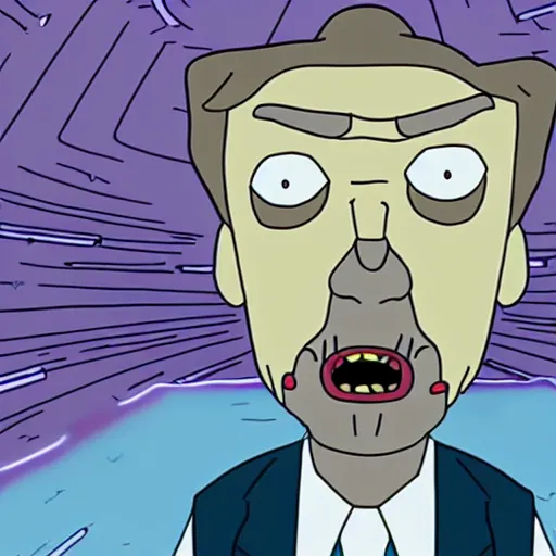 Image similar to a still of steve buscemi in rick and morty, highly detailed key art