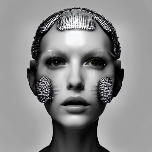 Image similar to closeup portrait of an absurdly beautiful, graceful, sophisticated, fashionable cyberpunk mechanoid gravure idol, an ultrafine hyperdetailed illustration by irakli nadar, matt wisniewski style, fashion photography, intricate linework, porcelain skin, jellyfish headdress, unreal engine 5 highly rendered, global illumination, radiant light, detailed and intricate environment