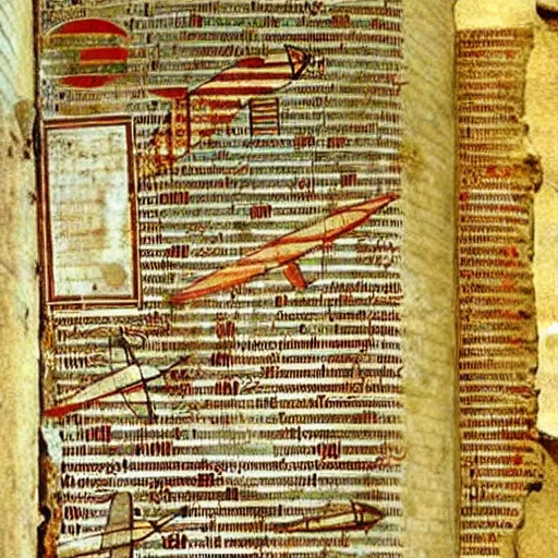 Image similar to ancient greek manuscript with pictures of airplanes