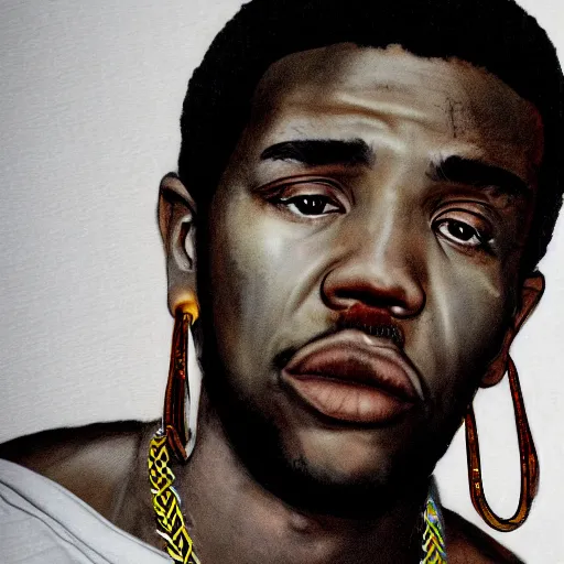Prompt: hyper realistic and detailed closeup of famous rapper