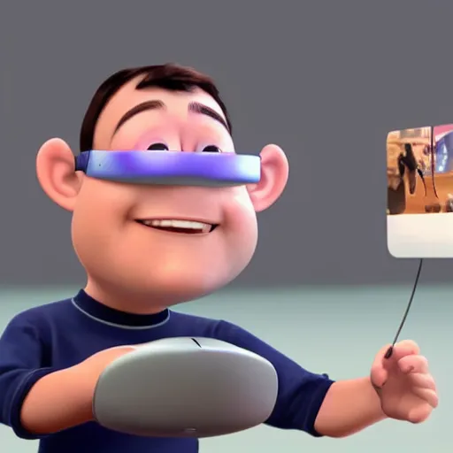 Image similar to realistic adult pixar character wearing virtual reality