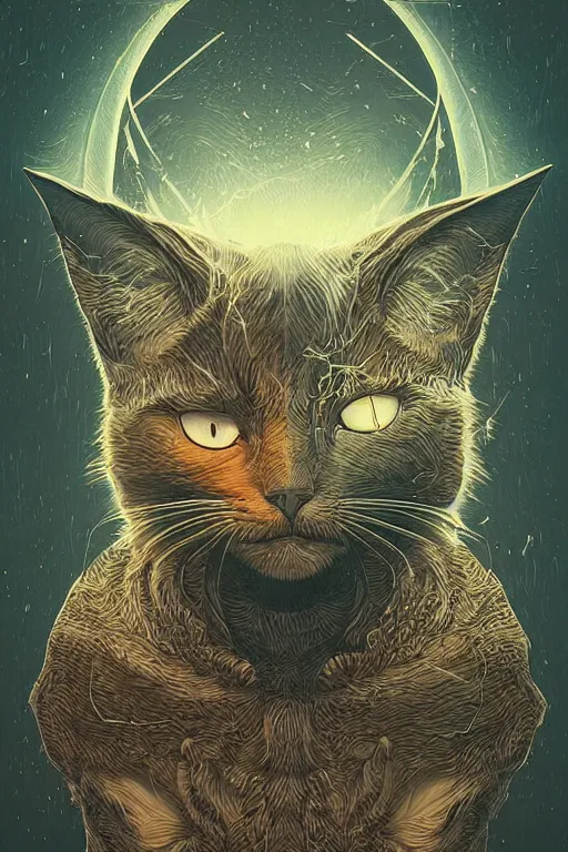 Image similar to demon cat. art by mike winkelmann, vector art, illustration, highly detailed,