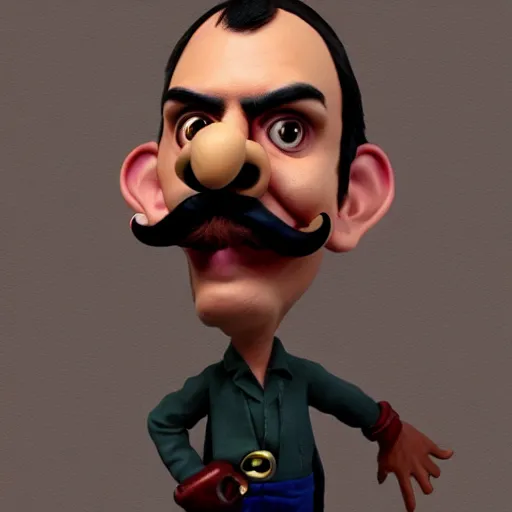 Image similar to caricature, claymation, luis guzman as waluigi, painted by tom lovell, wlop, artgerm, dishonored 2,