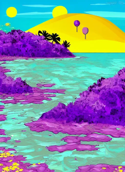 Image similar to purple island made from paint cartoon app background artwork, digital art, award winning