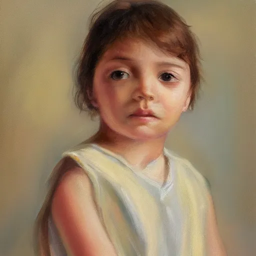 Prompt: potrait of a child. oil painting. soft natural tones. hd