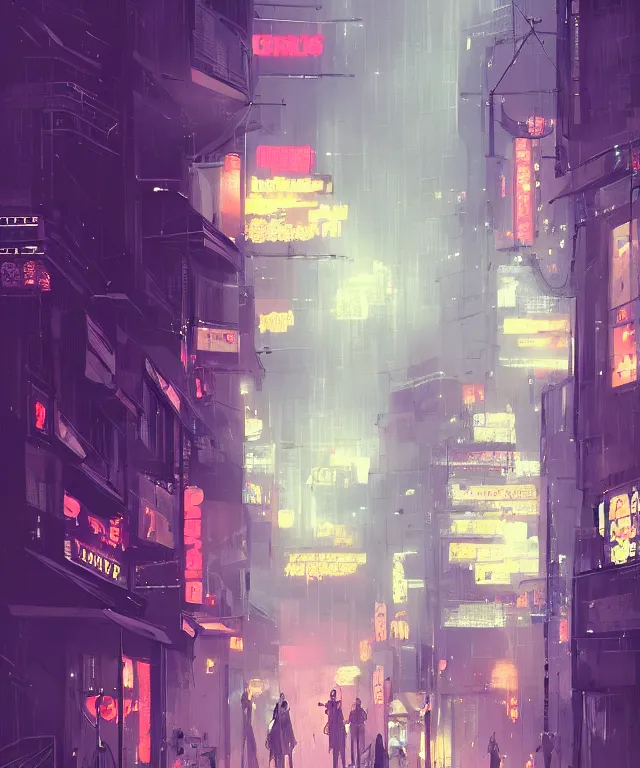 Image similar to morbus gravis in street of paris or neo tokyo , humid ground, , volumetric light, bokeh light from top, science fiction elements like droids or computer screens, brutalist architecture, rainy mood, artstation, art pascal campion