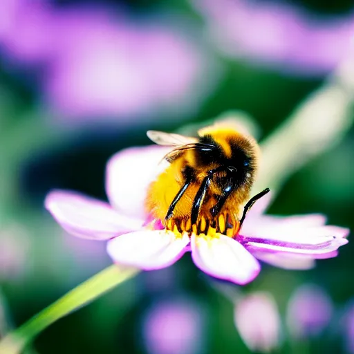 Prompt: macro photo, 4k, bee on a flower, cinematic lightning, realistic, super detailed