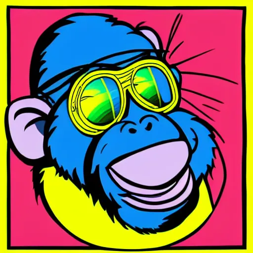 Prompt: a monkey on a skateboard with sunglasses in the style of pop art