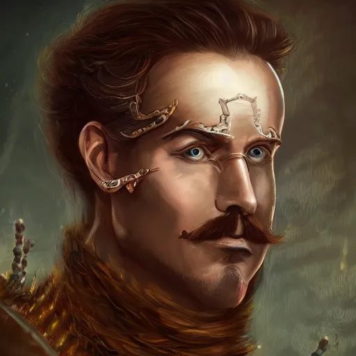 Image similar to Portrait of human bard named Lech Wałęsa, very beautiful, D&D, compound eyes, fantasy, intricate, elegant, highly detailed, digital painting, trending on artstation, concept art, smooth, sharp focus, RPG rulebook illustration, art by Tyler Jacobson