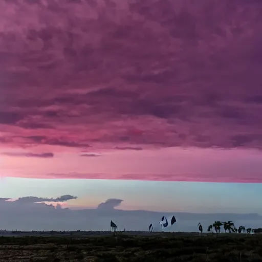 Prompt: photo of a giant colossal flamingo in the distant horizon beyond city skyline