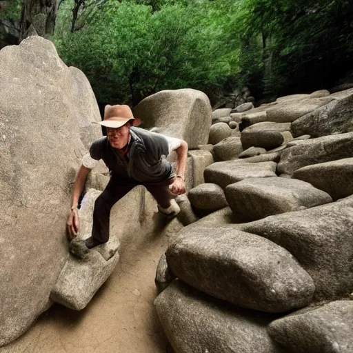 Image similar to Indiana Jones running from boulder trap in ancient temple