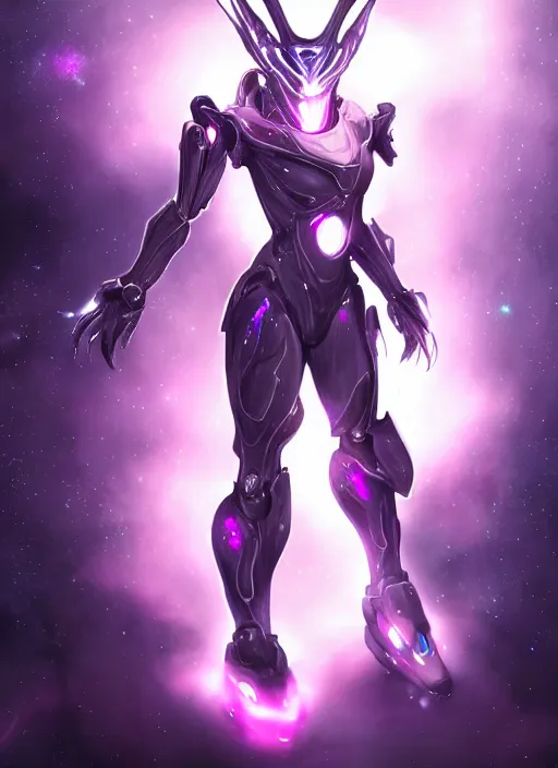 Prompt: cinematic shot, bust, cosmic sized perfectly proportioned stunning beautiful hot female warframe, robot mecha female dragon head, silver armor, fuschia leds, floating in empty space, nebula sized, holding a galaxy, epic proportions, epic size, epic scale, furry art, dragon art, giantess art, warframe fanart, furaffinity, deviantart