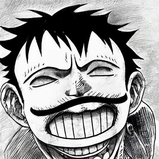 Image similar to [ luffy mustache ] ( by kim jung gi ) ( by george morikawa ) ( by kentaro miura ) ( by eiichiro oda )