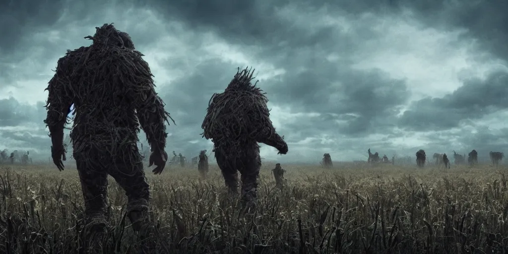 Prompt: a giant walking through a field of skulls, realistic 4 k octane beautifully detailed render, 4 k post - processing, highly detailed, intricate complexity, epic composition, magical atmosphere, cinematic lighting, masterpiece, ultra hd