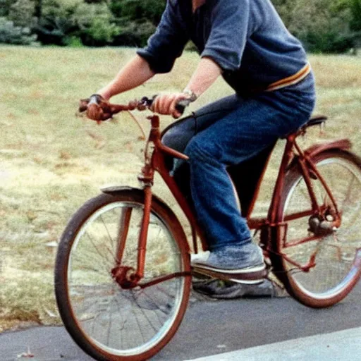 Prompt: elon musk riding an old rusty bike 1993