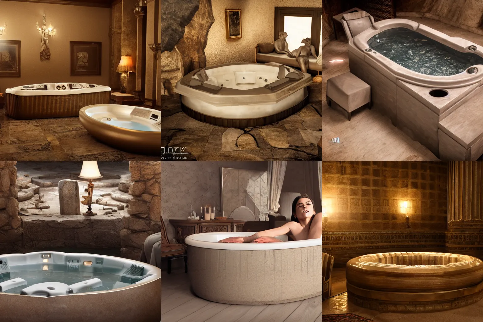 Prompt: the mummy's jacuzzi, 4 k, detailed, furniture photography, cinematic