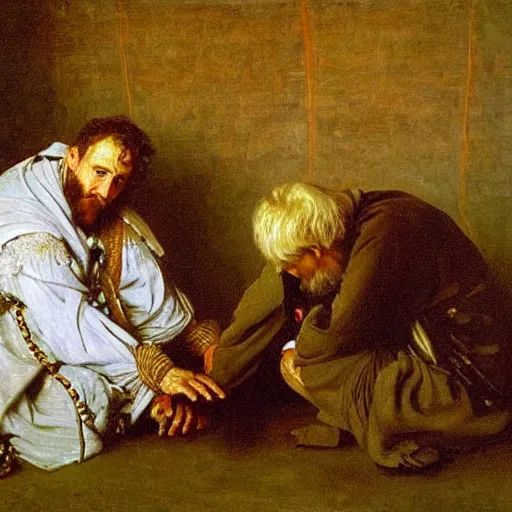 Image similar to curly haired australian greaving the loss of his toe nail in the style of ivan the terrible and his son ivan on 1 6 november 1 5 8 1 a painting by russian realist artist ilya repin