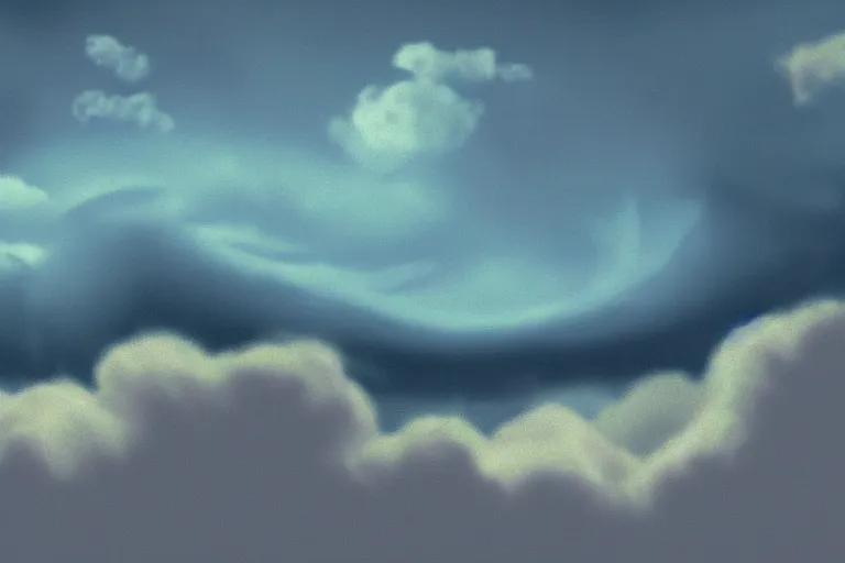 Image similar to a menthol void cloud descending on the valley, digital art